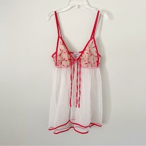 Savage X Fenty Red and White Sheer Chemise Baby Doll Lips Lingerie Sexy